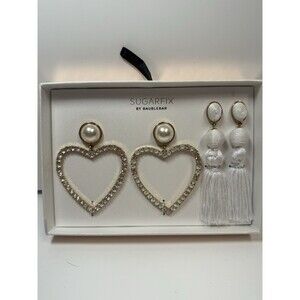 Sugarfix By BaubleBar Heart & Tassel 2 Piece Earring Set New